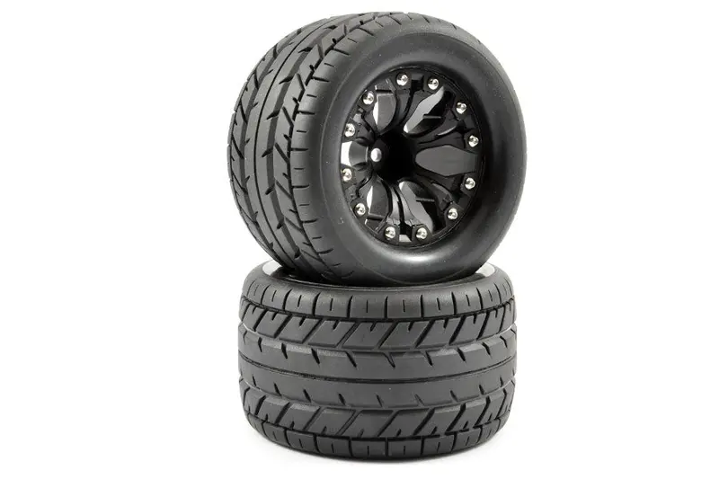 1/10Th On Road Mt Eagle Mounted Tyres 6-Spoke Black Wheels 1/2 Offset - 1 Pair 1