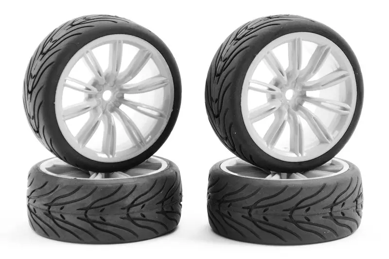 1/10Th On Road Street/Tread Tyres 20Sp White Wheels - Set Of 4 1