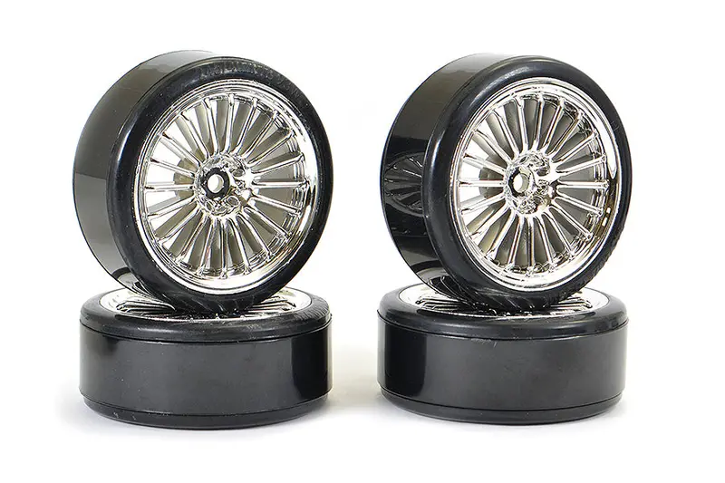 1/10Th On Road Street Wheel/Drift Tyres 20 Spoke Chrome - Set Of 4 1