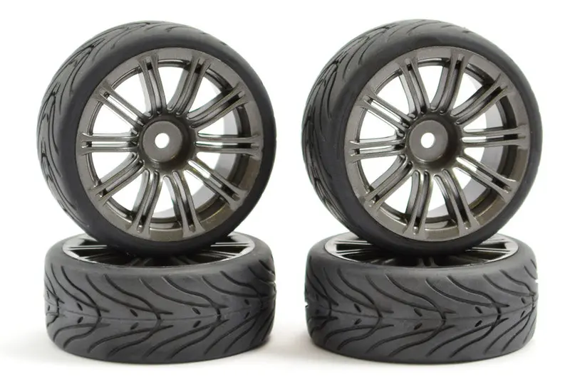 1/10Th Street/Tread Tyres 20Sp Gun Metal Wheels - Set Of 4 1