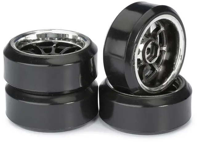 Absima Slick Drift Tyre On 9-Spoke Black Chrome Wheel Set 4Pcs - Ab2510045 1