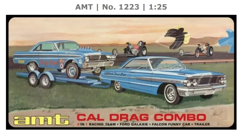 Amt Cal Drag Combo 1964 Galaxie W/ Awb Falcon & Trailer 1:25 - Amt1223 1