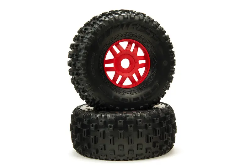 Arrma Dboots Fortress 1:7 2.4/3.3 All Terrain Tyre On Red Spoked Wheel 17Mm Hex Suit Mojave 2Pcs Ar550065 - Ara550065 1