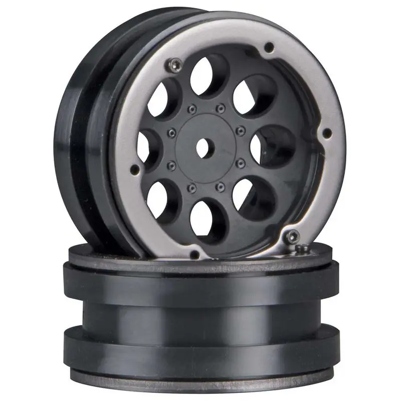 Axial 1.9In 8-Hole Beadlock Black Wheel W/ Grey Aluminium Bead 2Pcs Ax8087 - Axic8087 1