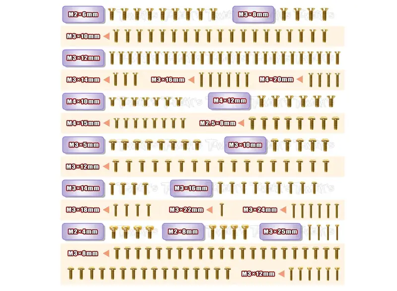 Gold Plated Steel Screw Set For Mugen Mbx8r - 210Pcs 1