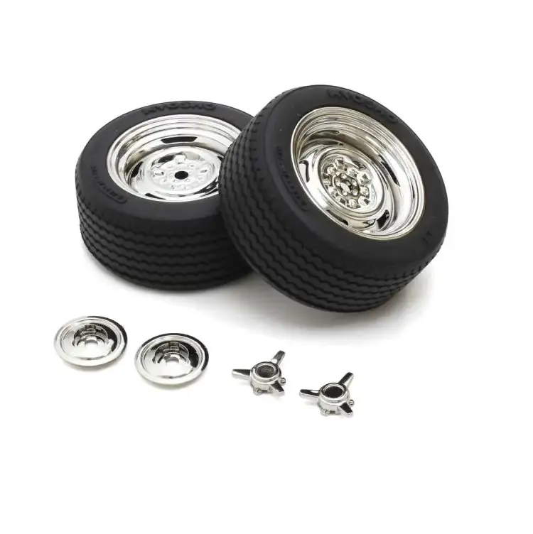Kyosho Classic Rally Tyre On Chrome 5-Slot Wheels W/ Hubcaps & 3-Ear Spinner Nuts 2Pcs/Ea - Kyo-Fath707smm 1