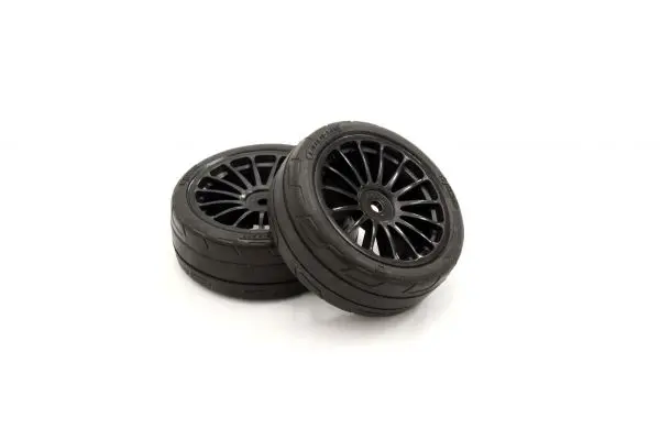 Kyosho Onroad Rubber Tyre On 15-Spoke Black Wheel 2Pcs - Kyo-Fath702bkm 1