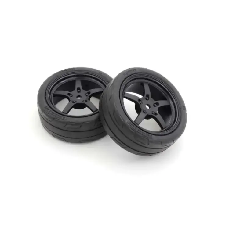 Kyosho Touring Car Tyre On 5-Spoke Black Racing Wheels 2Pc - Kyo-Fath705bkm 1