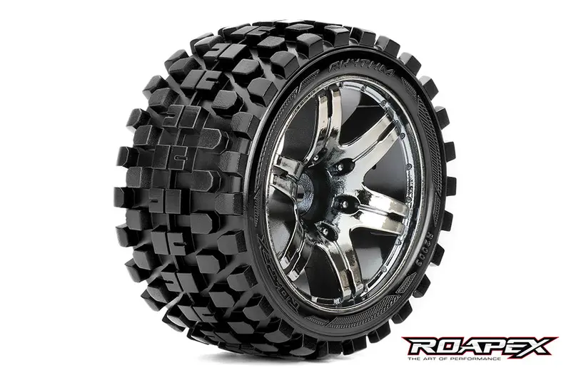 Roapex Rhythm 1:10 Stadium Truck Tyre On Black Chrome Wheel 2Pcs - R2003-Cb2 1