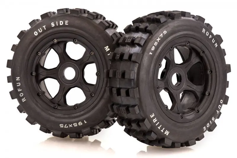 Rovan 4.7/5.5 Baja 5T/5Sc Front Mx Tyres On Black Beadlock Wheels 2Pcs - Rov-95158A 1
