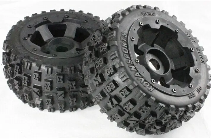 Rovan 4.7/5.5 Rear Buggy Bow Tie Tyres On Black Beadlock Wheels 2Pcs - Rov-85079 1