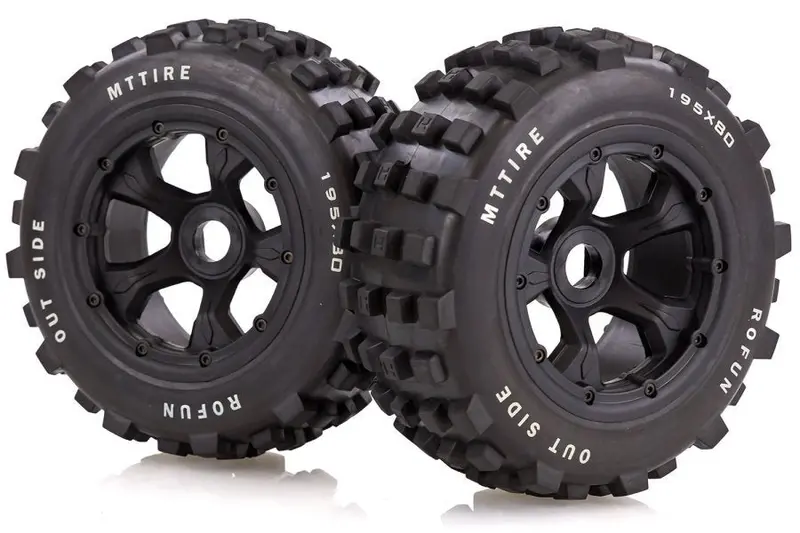 Rovan 4.7/5.5In Baja 5T/5Sc Rr Knobbly Mt Tyres On Black Beadlock Wheels 2Pcs - Rov-95159A 1