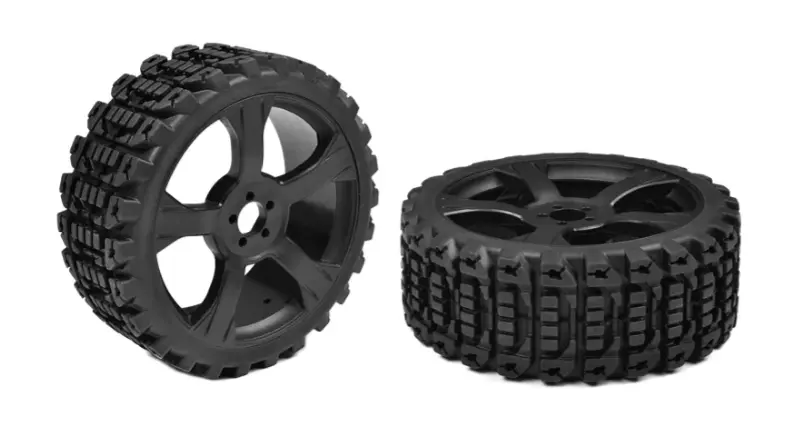 Team Corally Xprit 1:8 Buggy Rough Terrain Tyres On 5-Spoke Black Wheels 2Pcs - C-00180-611 1