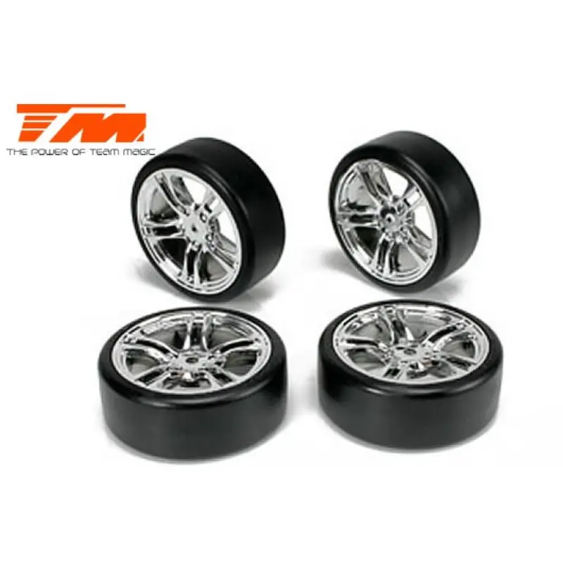 Team Magic Mounted Drift Tyre On Silver Spoke Wheel 4Pck - Tm503302s 1
