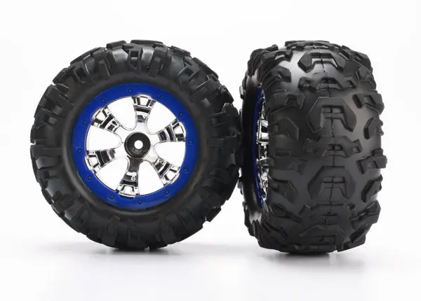 Traxxas 1:16 Canyon At Tyres On Geode Chrome Wheels W/ Blue Beadlock 2Pcs - 7274 1