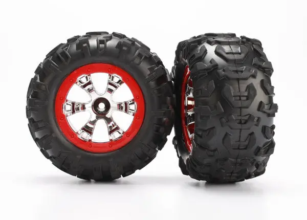 Traxxas 1:16 Canyon At Tyres On Geode Chrome Wheels W/ Red Beadlock 2Pcs - 7272 1
