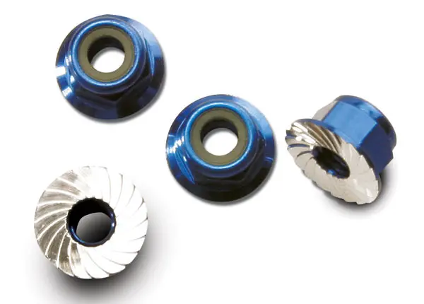 Traxxas 4Mm Nyloc Nuts Flanged & Knurled Blue Aluminium 4Pcs - 1747R 1