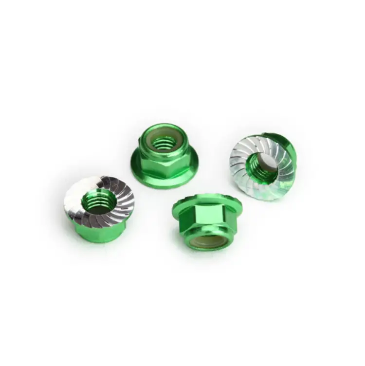 Traxxas 5Mm Nyloc Nuts Green Aluminium Flanged & Serrated 4Pcs - 8447G 1