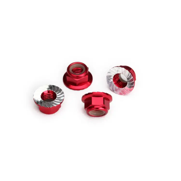 Traxxas 5Mm Nyloc Nuts Red Aluminium Flanged & Serrated 4Pcs - 8447R 1