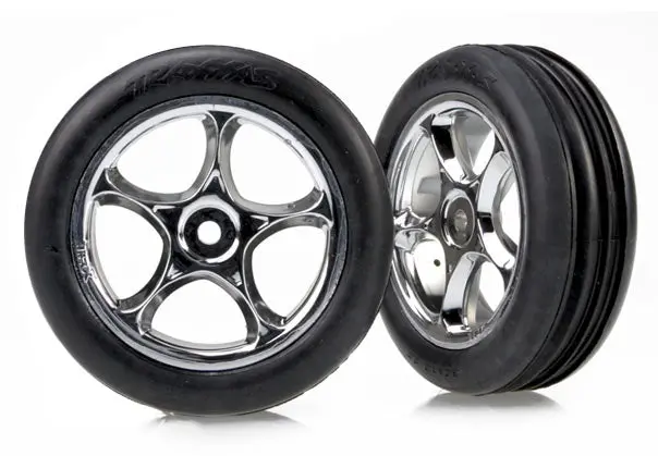 Traxxas Alias 2.2In Fr Ribbed Tyres On Tracer Chrome Wheel 2Pcs - 2471R 1