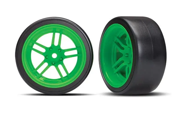 Traxxas Drift Tyres On Green Split Spoke Wheels Rear 2Pcs - 8377G 1