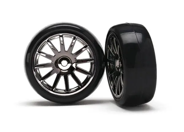 Traxxas Latrax Slick Tyres On 12-Spoke Black Chrome Wheels 2Pcs - 7573A 1