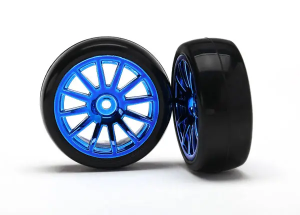 Traxxas Latrax Slick Tyres On 12-Spoke Blue Chrome Wheels 2Pcs - 7573R 1