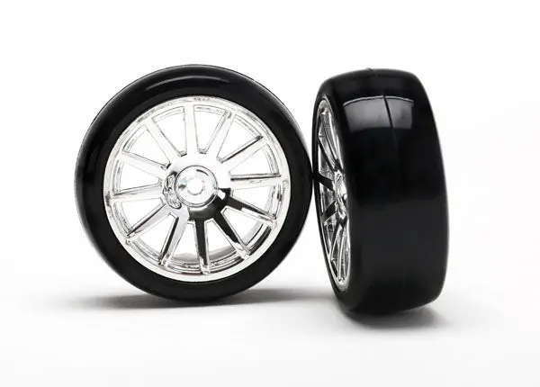 Traxxas Latrax Slick Tyres On 12-Spoke Chrome Wheels 2Pcs - 7573 1