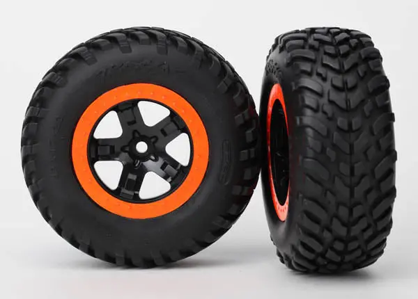 Traxxas Off Road Racing Tyres On Black Split Spoke Wheel W/ Orange Beadlock 2Pcs - 5863 1
