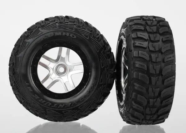 Traxxas S1 Kumho Tyres On Satin Chrome Split Spoke Wheels W/ Black Beadlock 2Pcs - 6874R 1