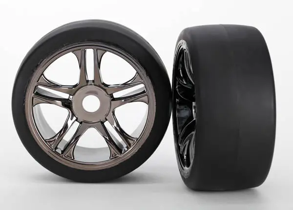 Traxxas S1 Slick Thermal Tyres On Black Chrome Split Spoke Front Wheels 17Mm 2Pcs - 6479 1