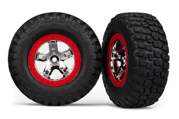 Traxxas Sct Bfgoodrich Mud Terrain T/A Km2 Tyres On Chrome Wheel W/ Red Beadlock 2Pcs - 5869 1