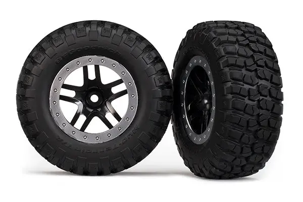 Traxxas Sct Bfgoodrich T/A Km2 Mud Tyres On Black Split Spoke Wheel W/ Satin Chrome Beadlock 2Pcs - 5883 1