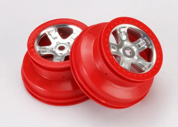 Traxxas Sct Satin Chrome Wheels 2.2/3In W/ Red Beadlock 14Mm Hex 2Pcs - 5972A 1