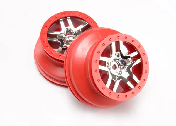 Traxxas Sct Split Spoke Chrome Wheels W/ Red Beadlock 2Pcs - 6872A 1