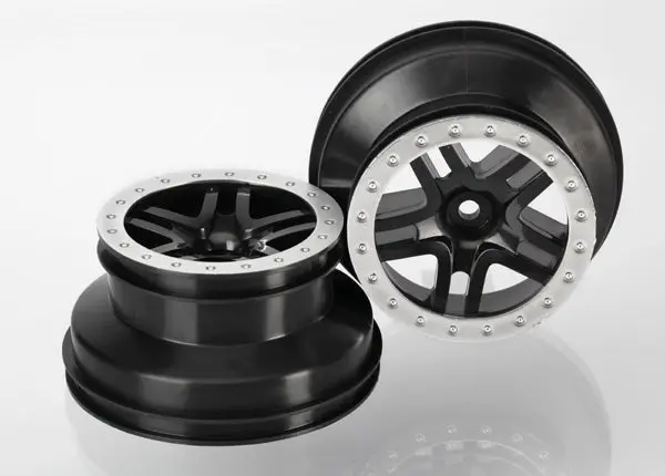 Traxxas Sct Wheels Black Split Spoke W/ Satin Chrome Beadlock 2Pcs - 5886 1