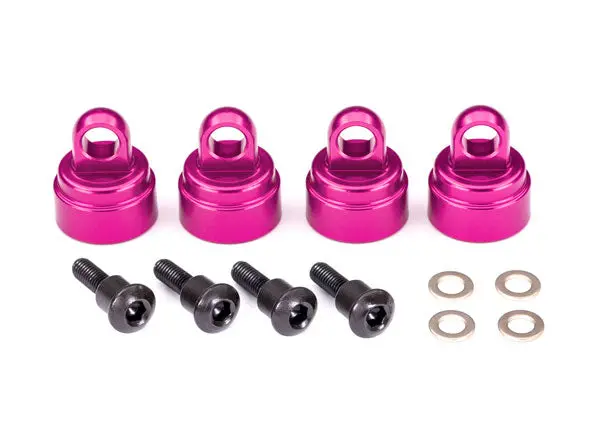 Traxxas Shock Caps Pink Aluminium W/ Screws 4Pcs/Ea - 3767P 1