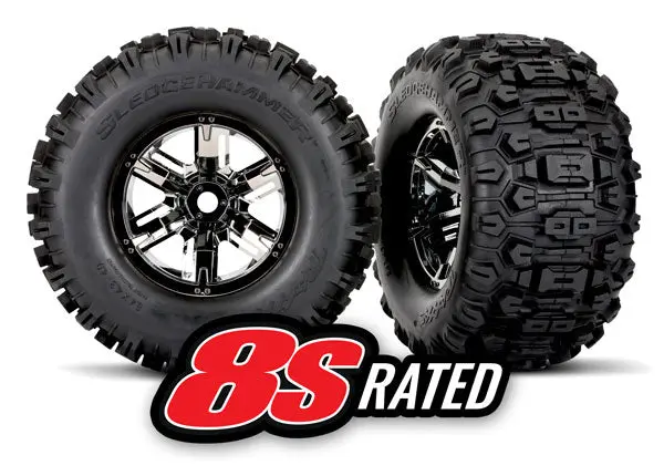 Traxxas Sledgehammer Tyres On X-Maxx Black Chrome 6-Spoke Wheels 24Mm 2Pcs - 7774A 1