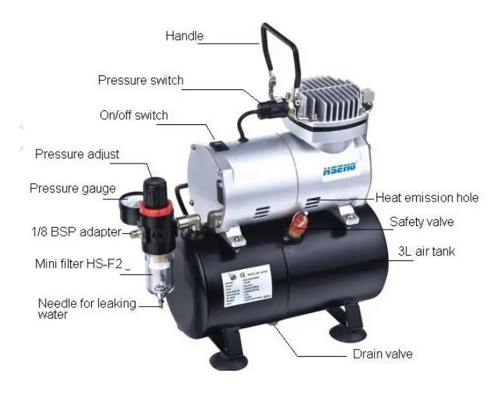 Vision Mini Air Compressor 1/5Hp W/ Regulator & 3L Tank - Nhdu-136 2