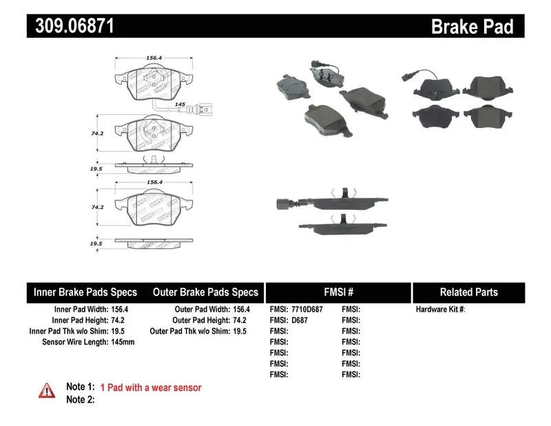 Stoptech 309.06871 Sport Brake Pad Set With Mounting Hardware And Anti-Rattle Shims 1