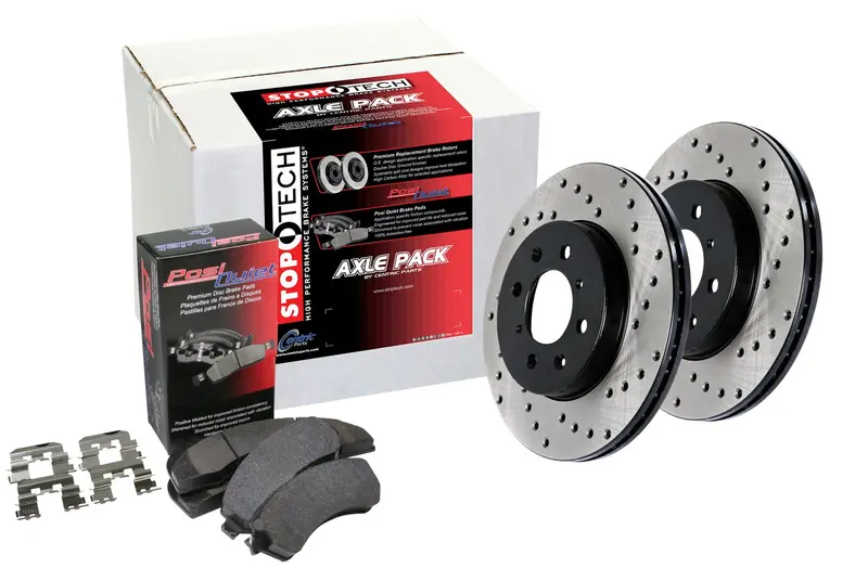 Stoptech 939.34511 Rear Street Axle Brake Kit – Drilled Rotors With Premium Pads 1