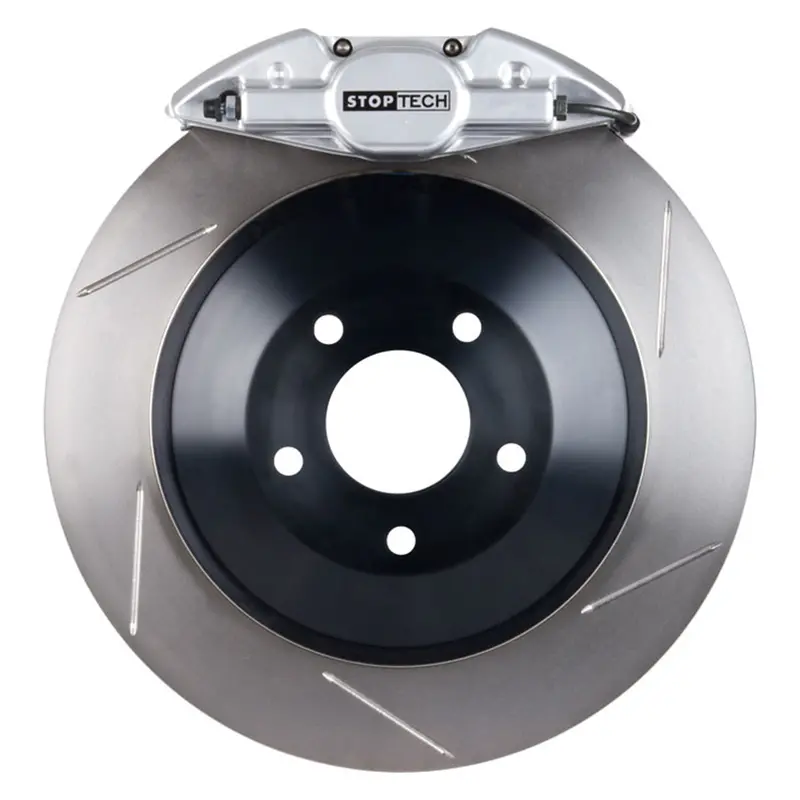 Stoptech Big Brake Kit – Front Axle Upgrade With Silver Calipers And Two-Piece Drilled Rotors 1