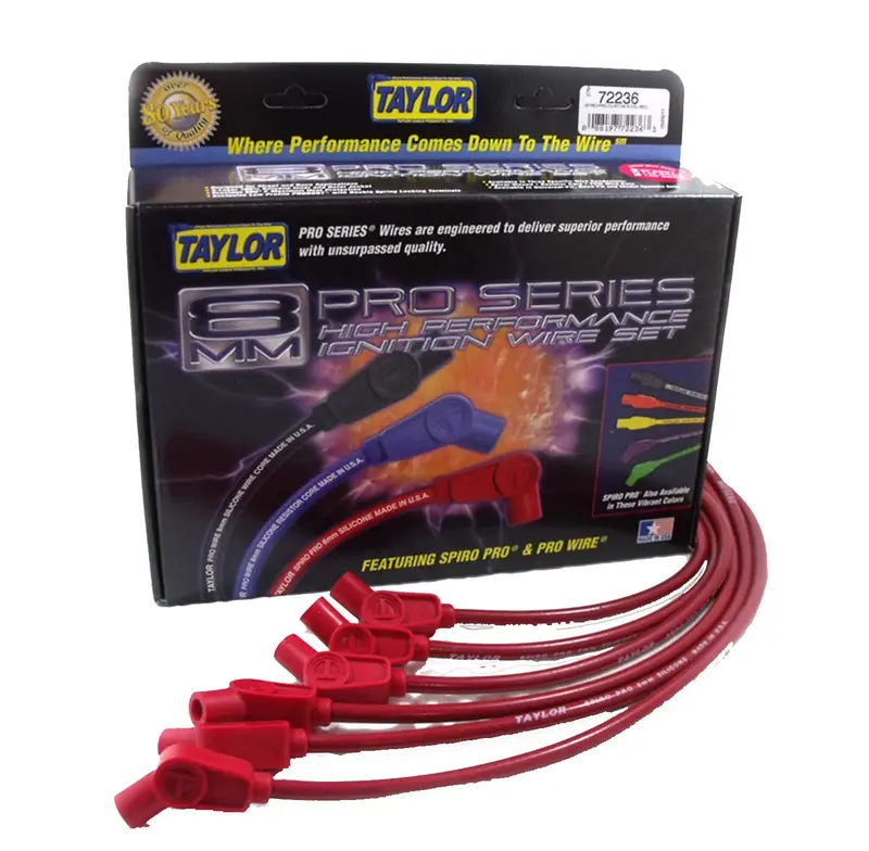 Taylor Spiro-Pro 8Mm Ignition Wire Set – Red Silicone Jacket, 180° Plug Boots 1